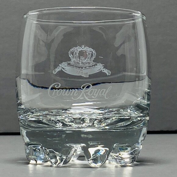 Crown Royal Whiskey Glass 10 Oz Low Ball Rock Glass 8 Point Bottom Italy - Picture 1 of 12
